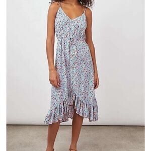 NWT Rails Frida Midi Ruffle High Low Dress Wild Daisies Floral V-Neck Strappy